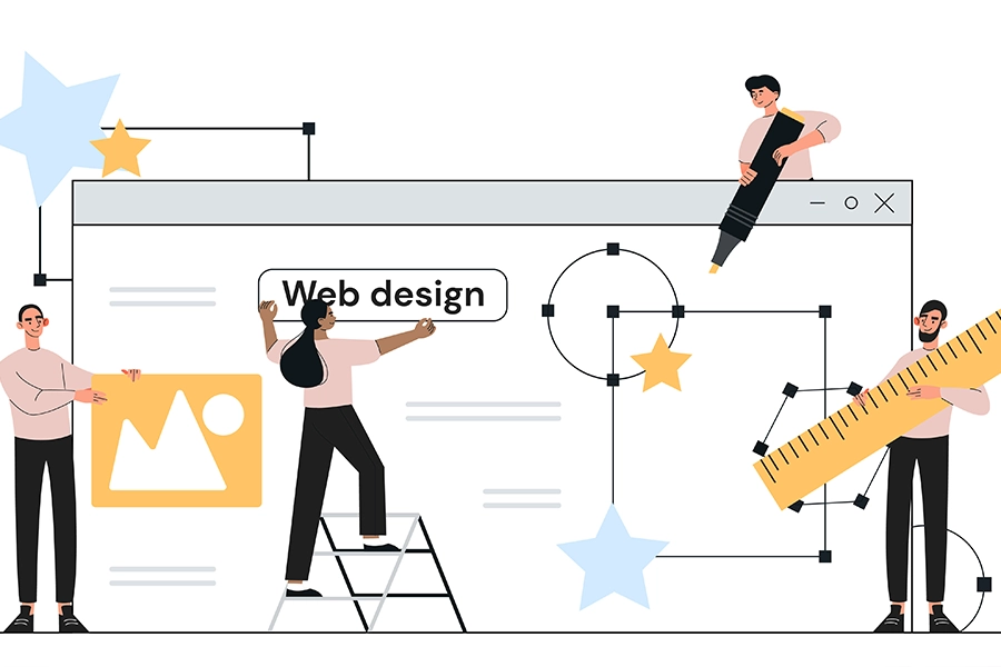 An animation of people depicting a website redesign to help grow a business’s success in St. Louis, MO.