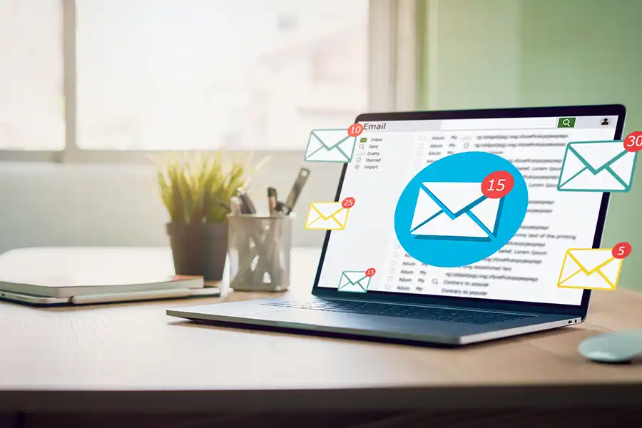 RIGHT CLICK DIGITAL, INC. - New email alert on laptop indicating new messages for a business in Collinsville, IL.