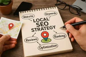 Right Click Digital—A notepad indicating the best tactics for Local SEO Strategy for dominating local search results in Edwardsville, Illinois.