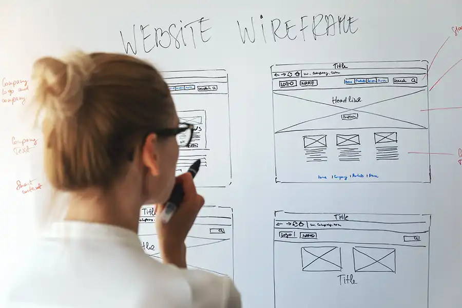 Right Click Digital, Inc. – A website designer in St. Louis, MO reviewing a wireframe for a custom website.