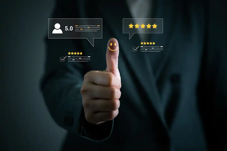 Right Click Digital, Inc. – A man giving a thumbs up for the reviews his company has received in Edwardsville, Illinois.