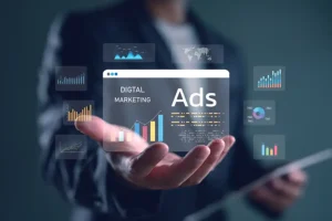 Right Click Digital, Inc. – A businessman showcasing a social media advertising dashboard that presents advertising analytics, statistics, and growth in Collinsville, IL.