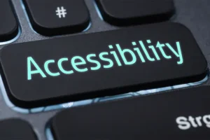 Right Click Digital, Inc. – A keyboard with a button labeled “Accessibility” to showcase the importance of website accessibility for improving SEO & user experience in St. Louis, MO.