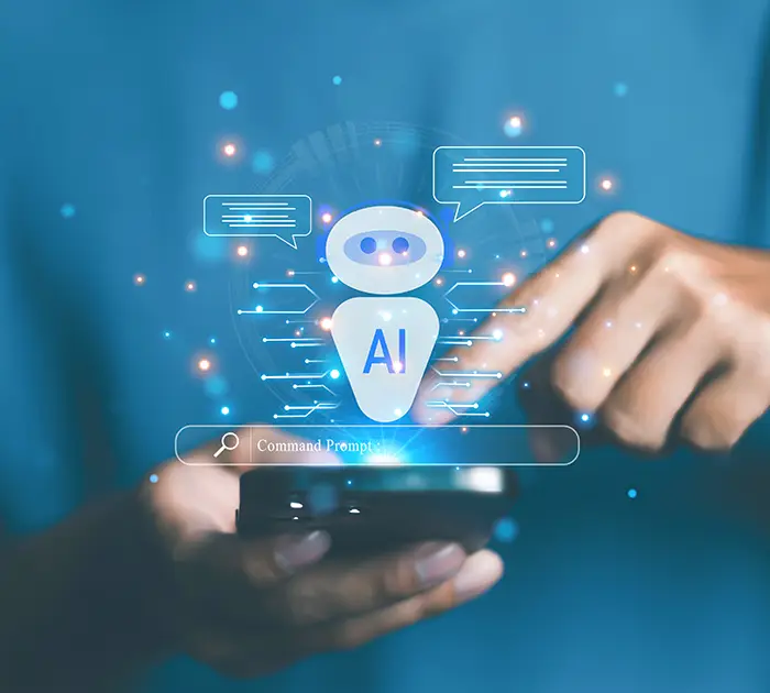 AI chatbots with virtual assistant tools and icons representing business, technology, and customer support, while also generating content and communicating through on-screen chat boxes collinsville il