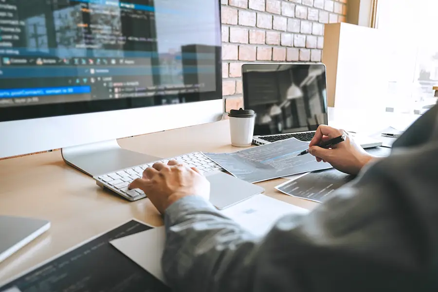 Right Click Digital—A professional website developer looking at Google business profiles in an office in Fairview Heights, IL